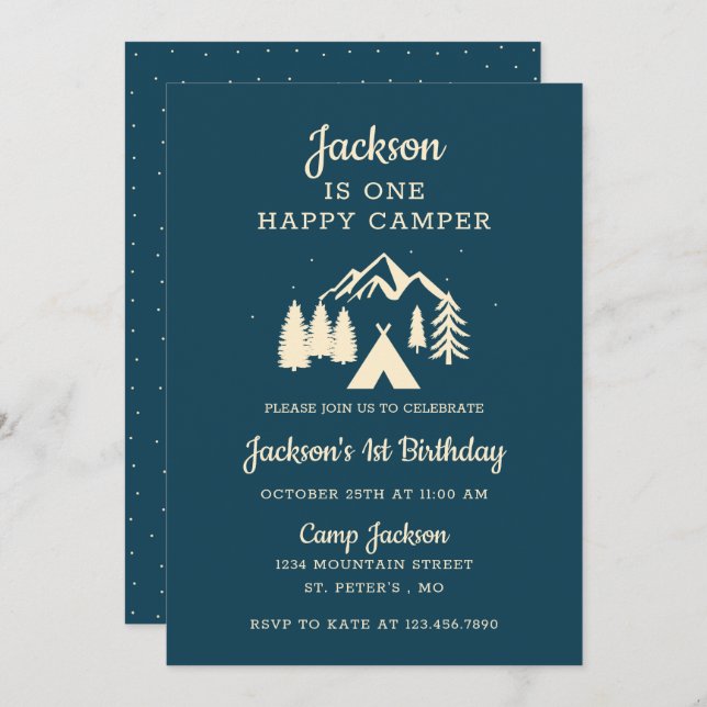 Invitation Joyeux Camping Anniversaire (Devant / Derrière)