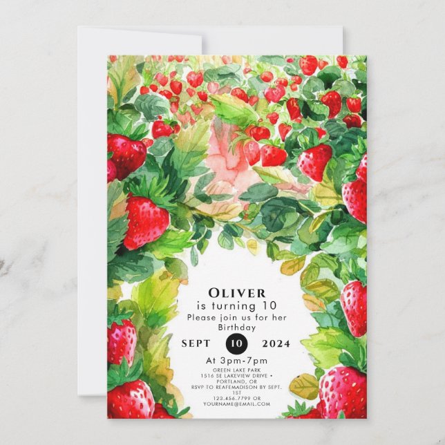 Invitation Joyeux Charme Whimsical fraise Anniversaire (Devant)