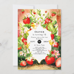 Invitation Joyeux Charming Boho fraise Anniversaire
