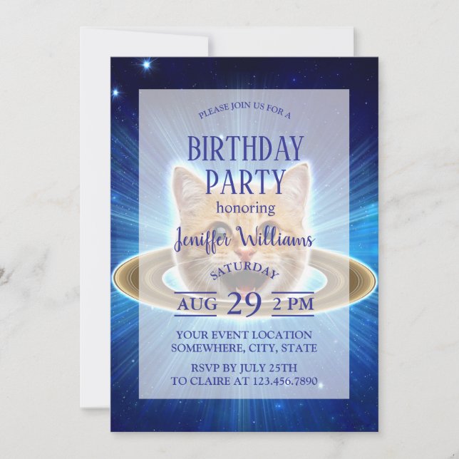 Invitation Joyeux chat dans l'espace. (Devant)