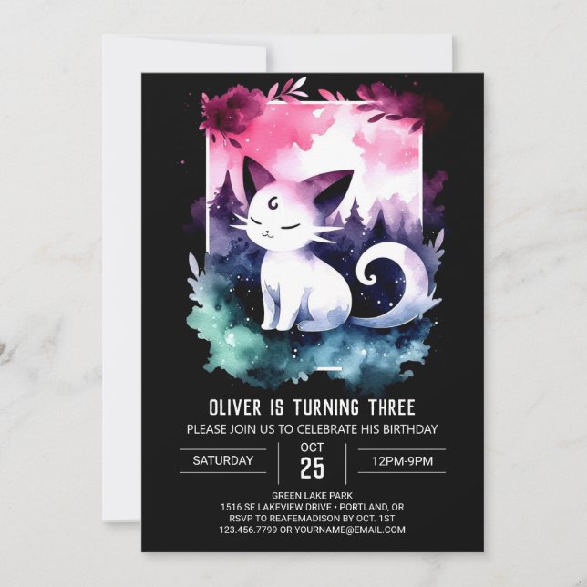 Invitation Joyeux Chat Personnalisé Anniversaire (Devant)