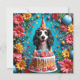 Invitation Joyeux Chien Fête Anniversaire Avec Gâteau Coloré