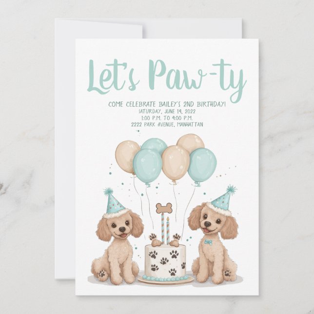 Invitation Joyeux Chiens de caniche normaux d'anniversaire (Devant)