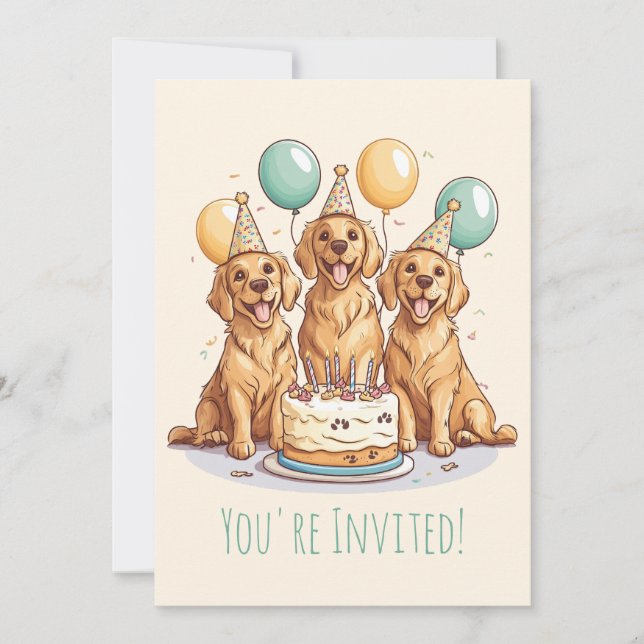 Invitation Joyeux Chiens d'or d'excursion d'anniversaire (Devant)