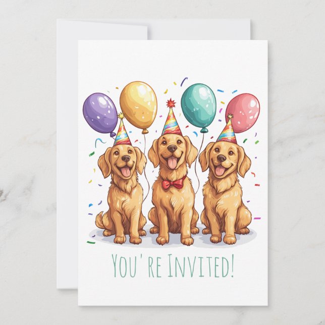 Invitation Joyeux Chiens d'or d'excursion d'anniversaire (Devant)
