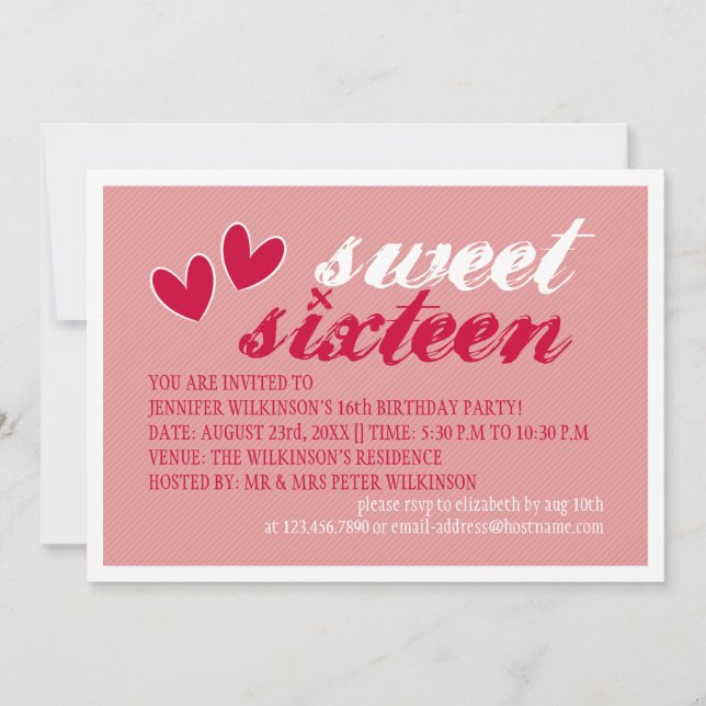 Invitation Joyeux Coeurs Sweet sixteen fête d'anniversaire (Devant)