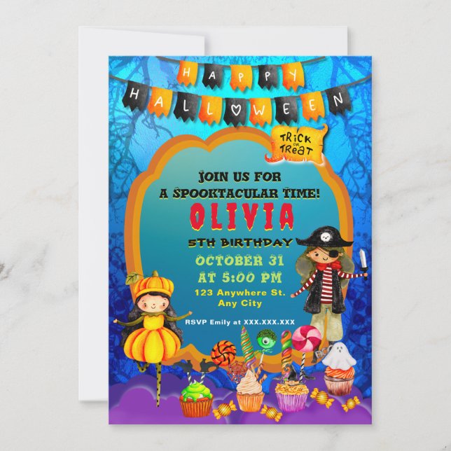 Invitation Joyeux Costume d'Halloween Fête d'enfants Célébrat (Devant)