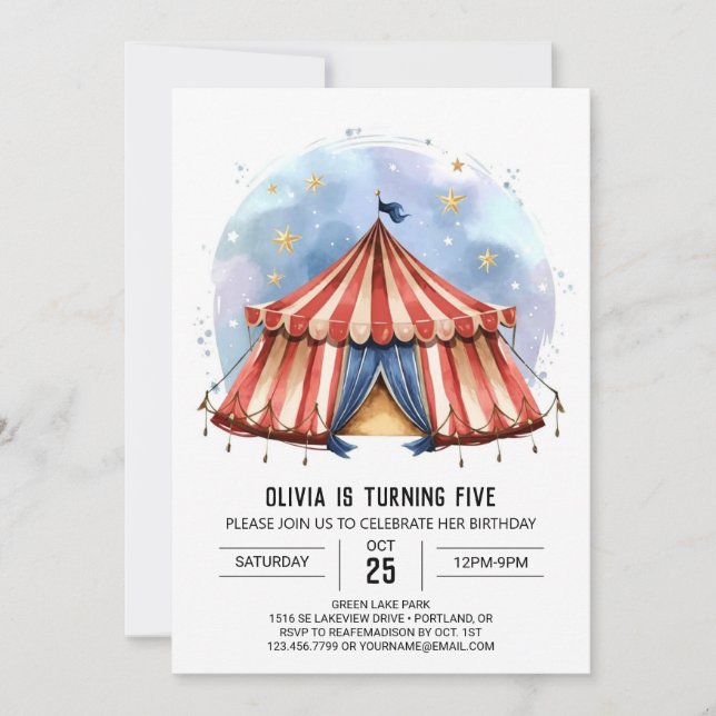 Invitation Joyeux Custom Watercolor Circus Anniversaire (Devant)