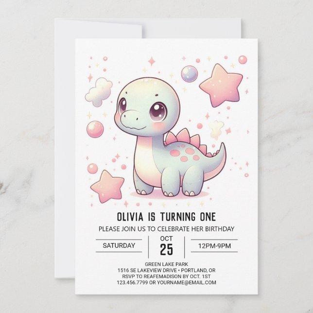 Invitation Joyeux Cute Dinosaur 1er anniversaire (Devant)