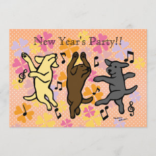 Invitation Joyeux Dancing Labrador Trio Cartoon Nouvel An