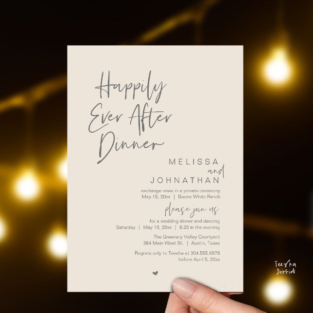 Invitation Joyeux dîner de mariage moderne pour toujours (Happily Ever After Dinner Modern Wedding Reception Party Invitation Card Cream Grey)