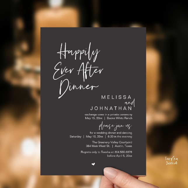 Invitation Joyeux dîner de mariage moderne pour toujours (Happily Ever After Dinner Modern Wedding Reception Party Invitation Card Charcoal Grey)