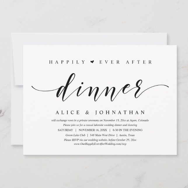 Invitation Joyeux dîner pour toujours, mariage intime de mari (Devant)