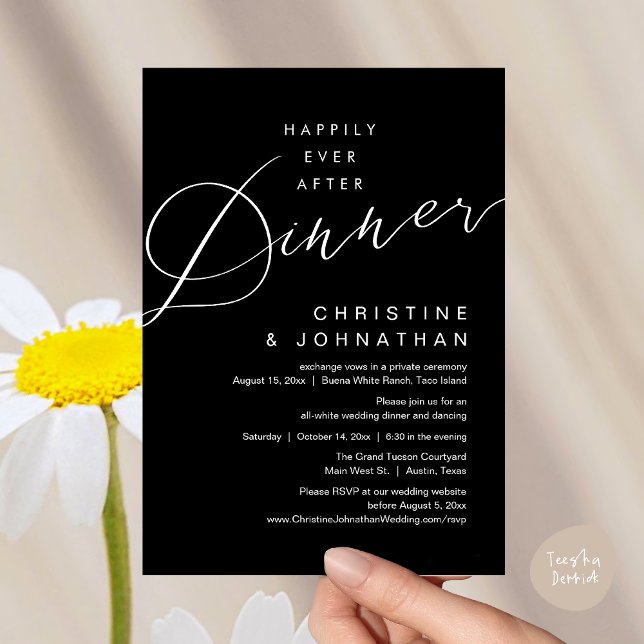 Invitation Joyeux dîner pour toujours Mariage romantique (Happily Ever After Dinner Romantic Wedding Invites Card PDF Clean Modern Minimalist White Black)