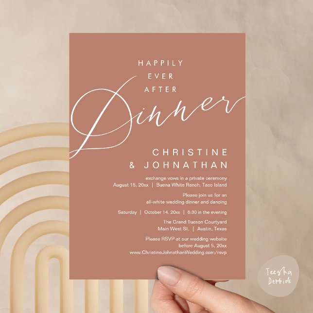 Invitation Joyeux dîner pour toujours Mariage romantique (Happily Ever After Dinner Invites Card PDF modern romantic minimalist rustic terracotta earthy brown)