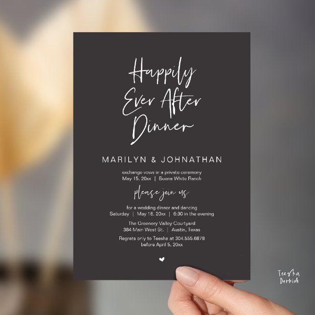 Invitation Joyeux dîner pour toujours Réception de mariage mo (Happily Ever After Dinner Modern Minimalist Wedding Reception Invitation Card in Charcoal Grey)