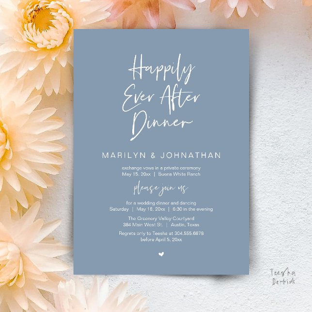 Invitation Joyeux dîner pour toujours Réception de mariage mo (Happily Ever After Dinner Modern Minimalist Wedding Reception Invitation Card in Dusty Blue)