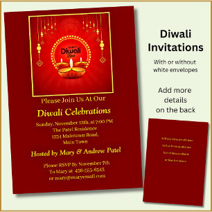 Invitation Joyeux Diwali 20xx Ajouter année ou texte rouge ja