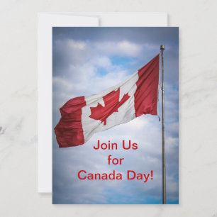 Invitation Joyeux drapeau canadien rouge et blanc de la fête 
