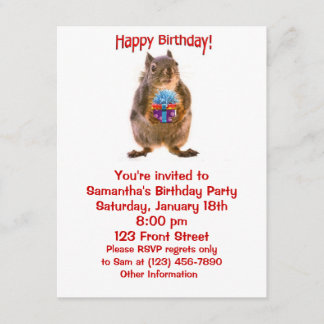 Invitation Joyeux écureuil d'anniversaire avec le présent