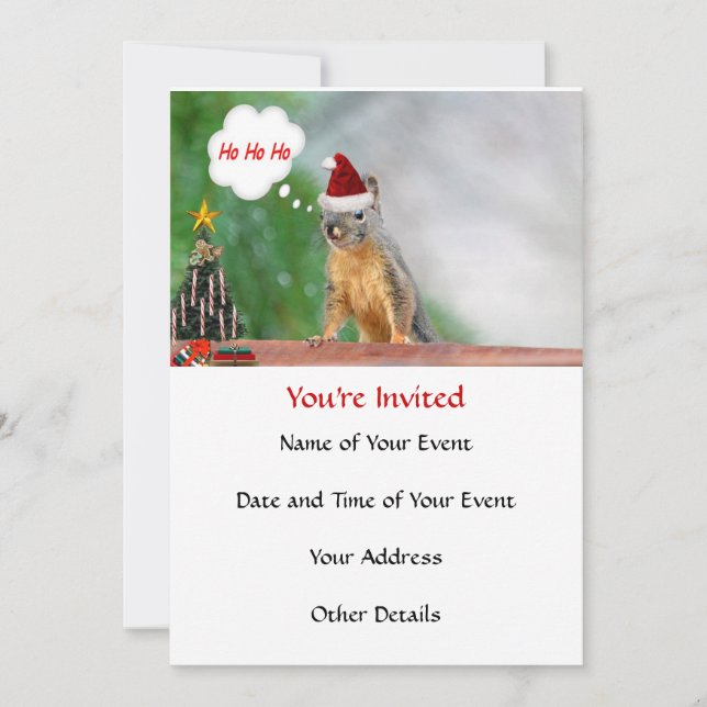 Invitation Joyeux écureuil de Noël Dit Ho Ho! (Devant)