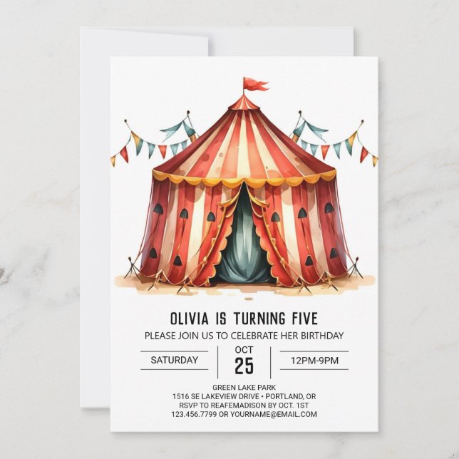 Invitation Joyeux Editable Delight Circus Anniversaire (Devant)