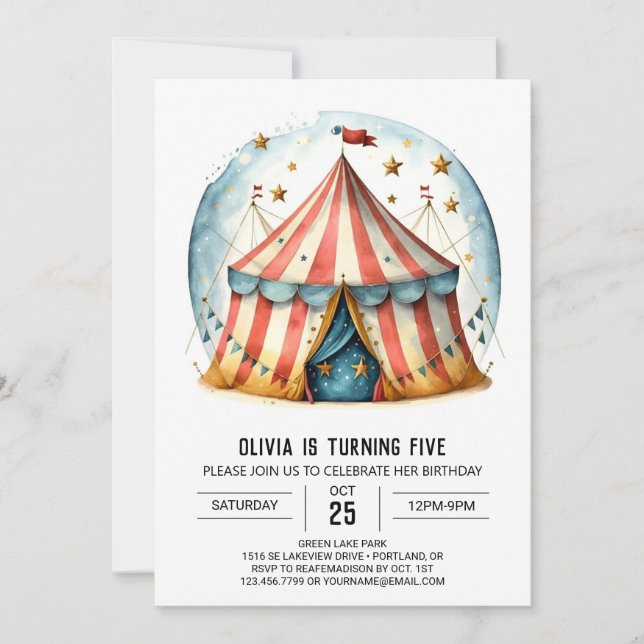 Invitation Joyeux Editable Whimsy Circus anniversaire (Devant)