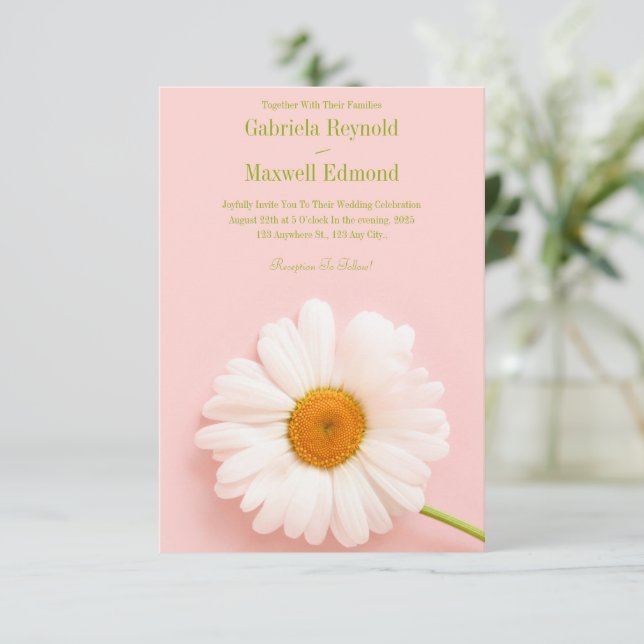 Invitation Joyeux Elegant Nature White Daisy Mariage (Debout devant)