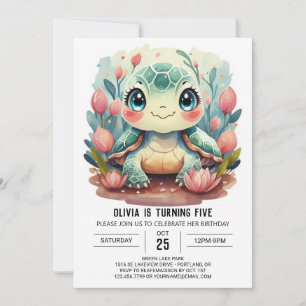 Invitation Joyeux enfant Tortue fille Anniversaire