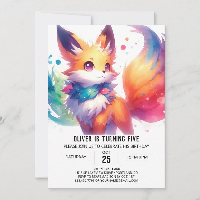 Invitation Joyeux Enfants Renard Anniversaire (Devant)