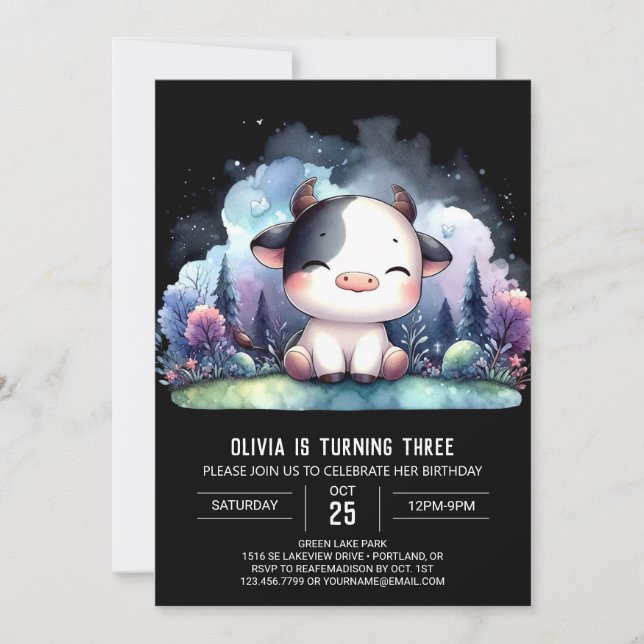 Invitation Joyeux Enfants Vache Anniversaire (Devant)