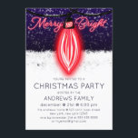 Invitation Joyeux et brillant néon Lightbulbe Noël<br><div class="desc">Cette invitation de Noël moderne et cool est parfaite pour la saison festive. Il est doté d'une ampoule géante de Noël rouge dessinée à la main et d'une illustration du fil suspendu avec la phrase "Joyeux et lumineux", en néon brillant sur un arrière - plan neigeux bleu foncé et blanc....</div>