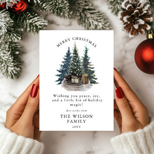 Invitation Joyeux et lumineux - Arbre aquarelle Forêt Noël
