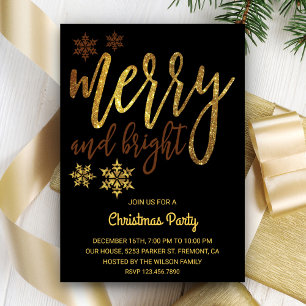 Invitation Joyeux et lumineux  Black Gold Christmas Party