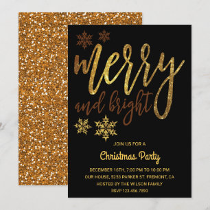 Invitation Joyeux et lumineux  Black Gold Christmas Party