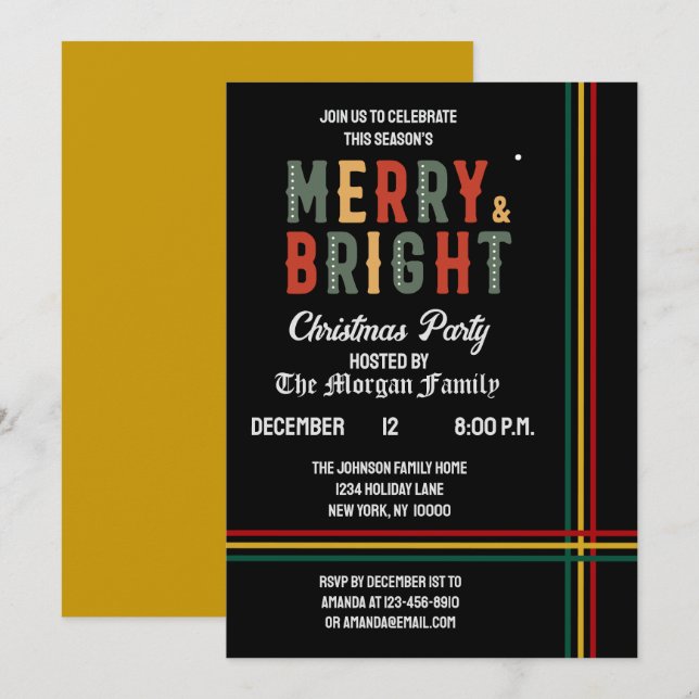 Invitation Joyeux et lumineux Joyeux Noël (Devant / Derrière)