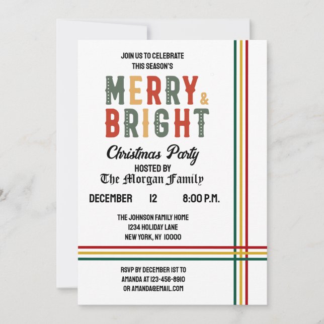 Invitation Joyeux et lumineux Joyeux Noël (Devant)