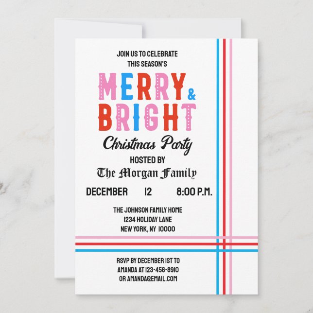 Invitation Joyeux et lumineux Joyeux Noël (Devant)