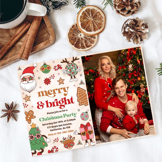 Invitation Joyeux Et Lumineux Retro Noël Fête de Noël (Créateur téléchargé)