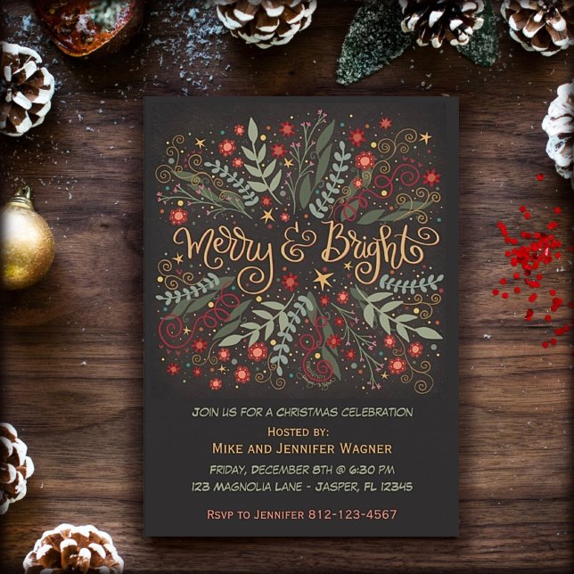 Invitation Joyeux Festif Festif Fêtes Fêtes Berries Noël (Créateur téléchargé)