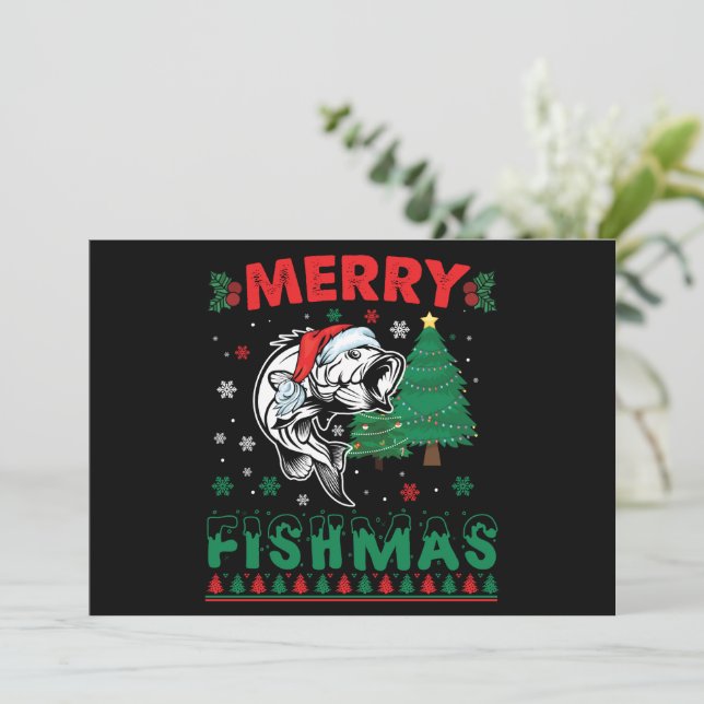 Invitation Joyeux Fishmas Poisson Pêche Papa Pêcheur Noël (Debout devant)