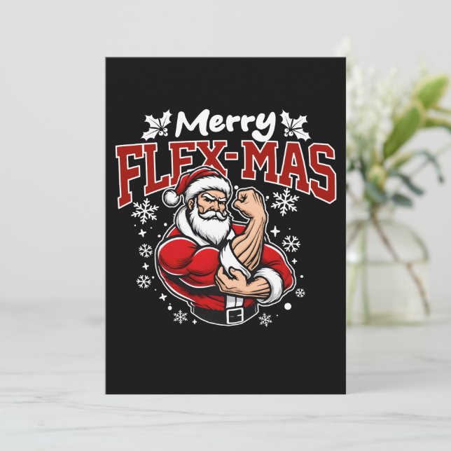 Invitation Joyeux Flex-mas ! Super Père Noël est là ! (Debout devant)
