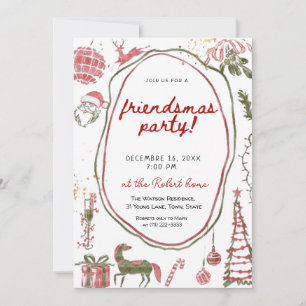 Invitation Joyeux Friendsmas Doodle de Noël dessiné à la main