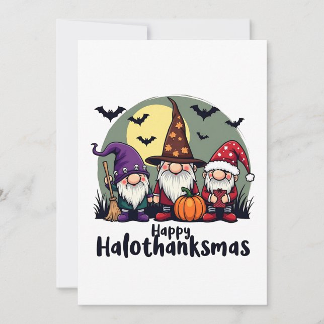 Invitation Joyeux Hallothanksmas Noël Gnomes d'Halloween (Devant)