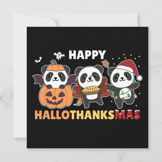 Invitation Joyeux Hallothanksmas Pandas Noël Panda Invita (Devant)