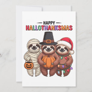 Invitation Joyeux Hallothanksmas Paresseux Momie Xmas Père No