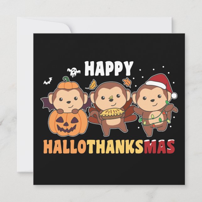 Invitation Joyeux Hallothanksmas Singe de Noël Chimpanzés Inv (Devant)