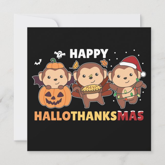 Invitation Joyeux Hallothanksmas Singe Noël Singes Invi (Devant)