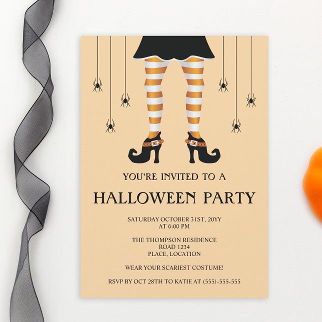 Invitation Joyeux Halloween Avec Jambes De Sorcière Orange Et (Créateur téléchargé)