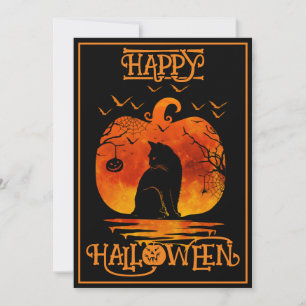 Invitation Joyeux Halloween Chat Noir Araignée Chauves-Souris